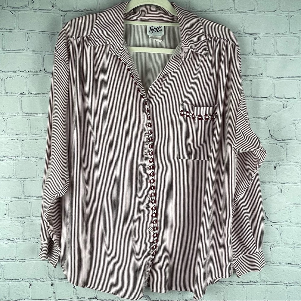 Tap & Co women's striped cotton button up long sleeve shirt, size L - Picture 10 of 10